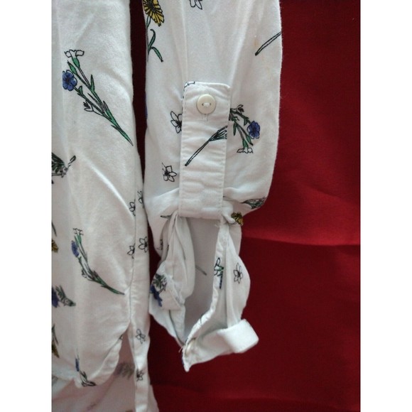 Primark Size 0 Womens Floral Long Sleeves Lightweight Blouse Print White Flower - Picture 4 of 7